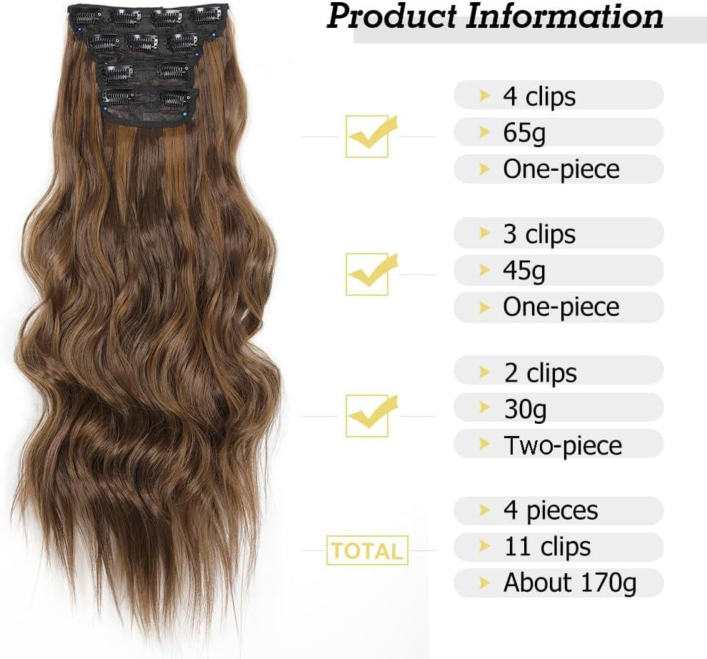 Накладні пасма на кліпсах 4 шт каштанові з меліруванням, хвилясте волосся треси на заколках 50см нарощування обʼєму термостійке Київ - фото 2