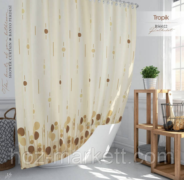 Тканевая шторка для душа Тропик 180 х 200 см Турция круги беж Харьков - изображение 1