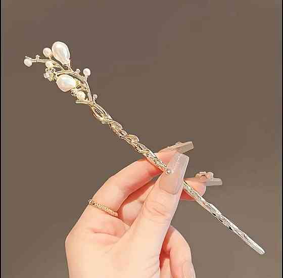 Винтажная металлическая шпилька для волос с цветами и жемчугом Киев