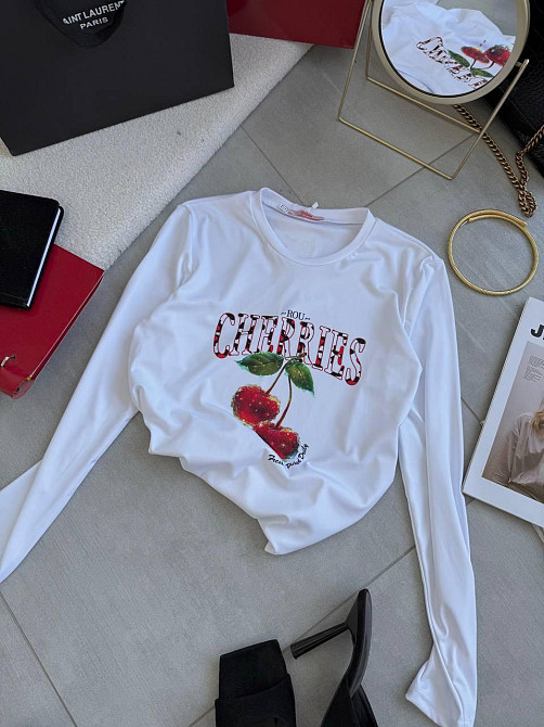 Жіночий повсякденний лонгслів із мікродайвінгу з малюнком Білий 2, 42/44 Одеса - фото 1