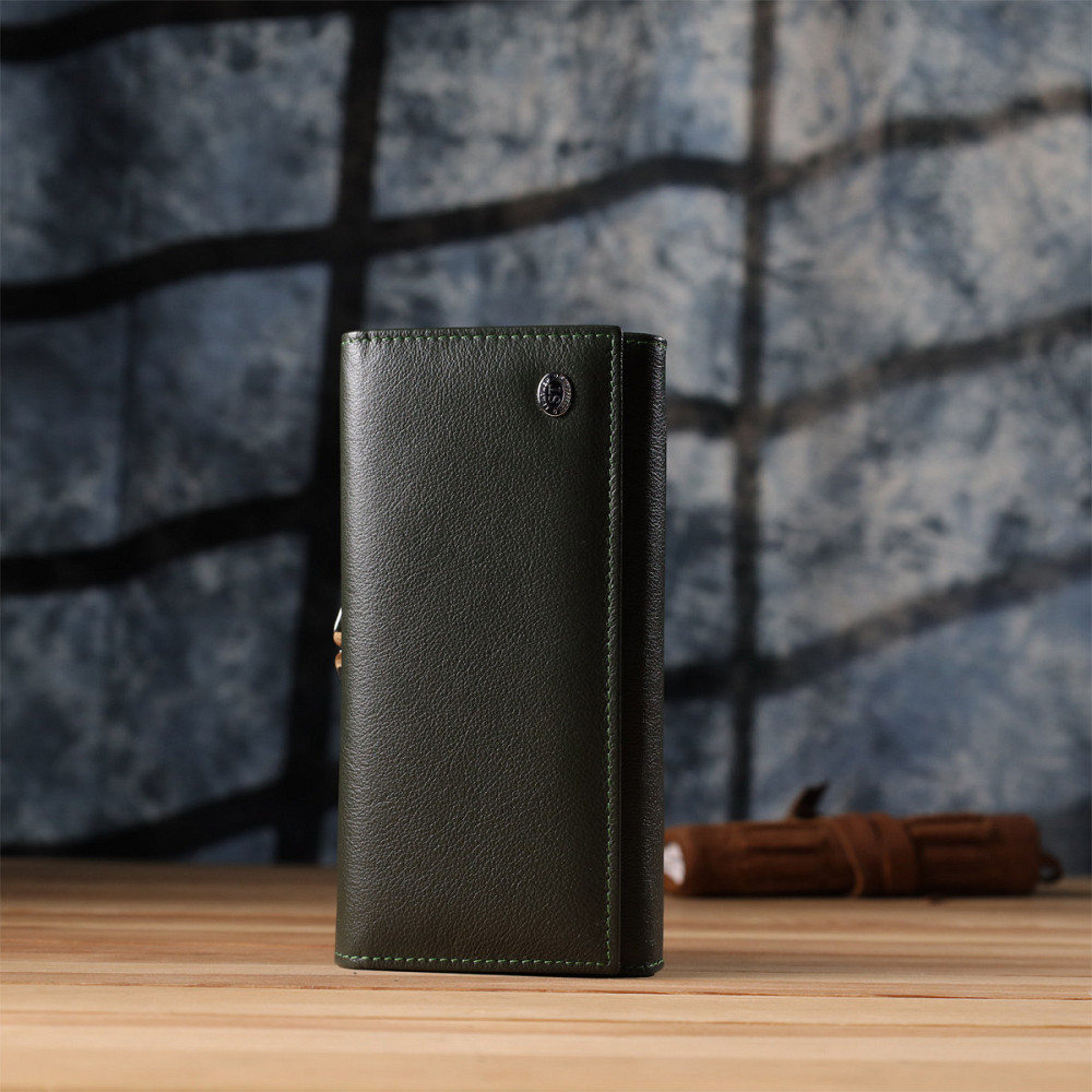 Вместительный женский кошелек на магнитах из натуральной кожи ST Leather 23115 Зеленый Киев - изображение 3
