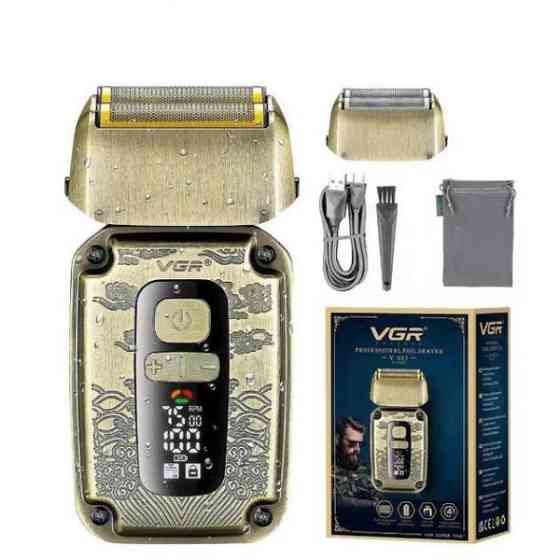 Электробритва шейвер VGR V-337 IPX6 двойное лезвие LED дисплей (2 насадки) Бронзовый Киев