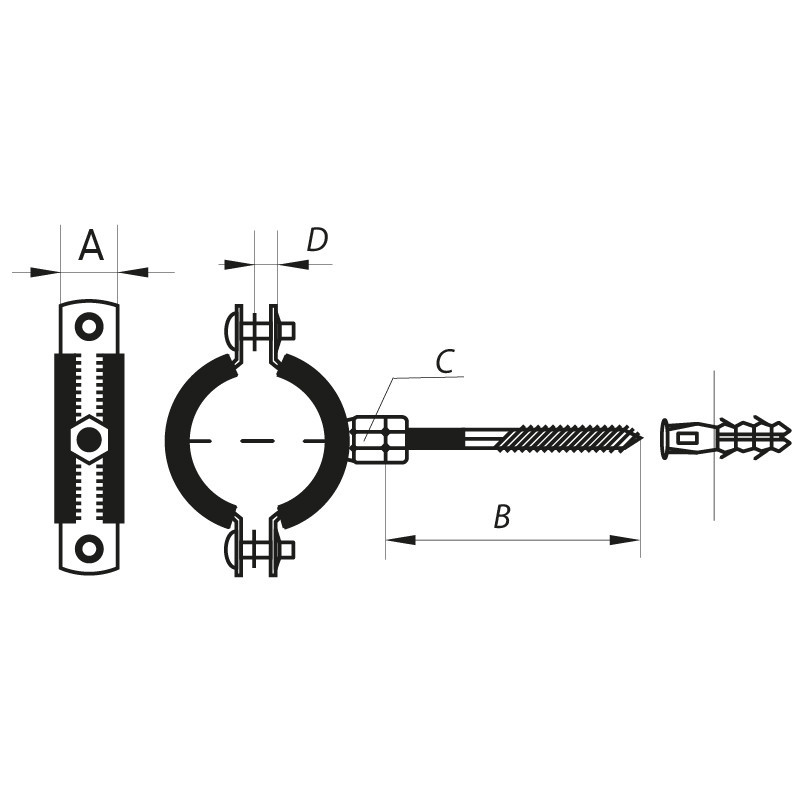 Хомут трубний оцинкований Koer KCB.20 1-1 /2" (47-51) чорний (KR2799) Київ - фото 2