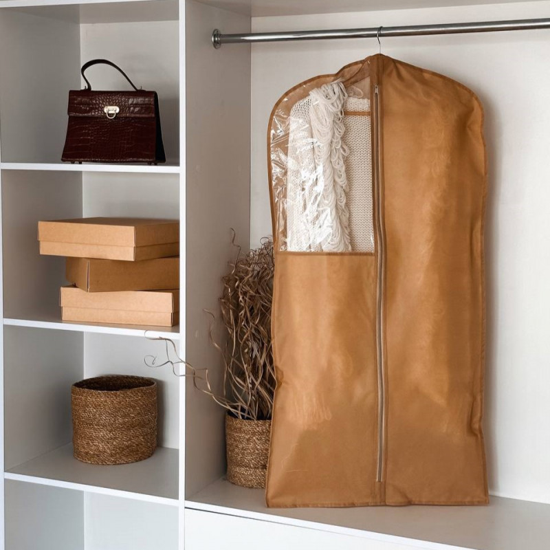 Чехол для верхней одежды с прозрачной ПВХ вставкой 120х60 см HCh-120-beige (Бежевый) Сумы - изображение 1