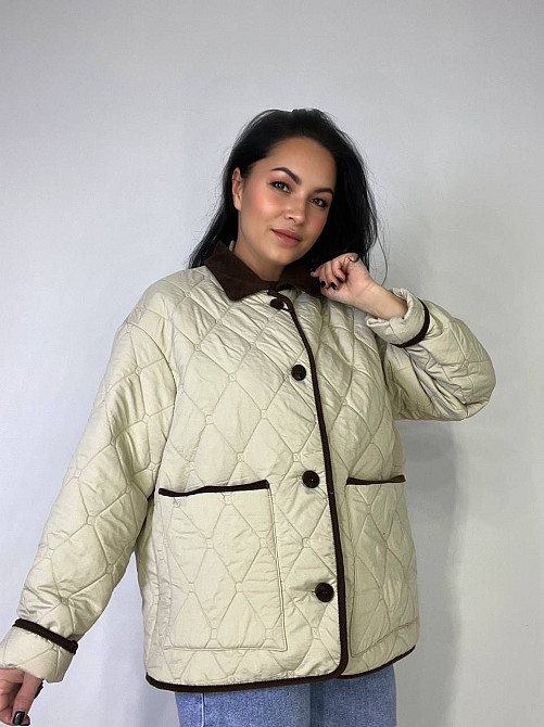Куртка жіноча Lady Yep 9090 сорочка оверсайз стьобана демісезонна на гудзиках комбінована з вельветом бежева, бежевий, L Київ - фото 8