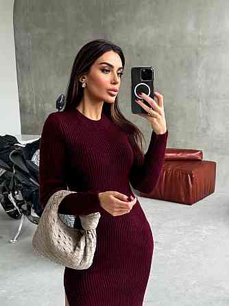 Женское романтическое вязаное платье в длине меди двойная вязка акрил+шерсть Бордо Одесса
