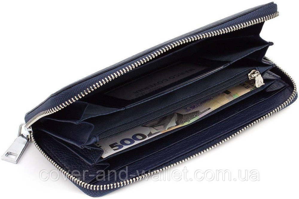 Синій шкіряний гаманець клатч на блискавці Marco Coverna MC 7003 Київ - фото 2