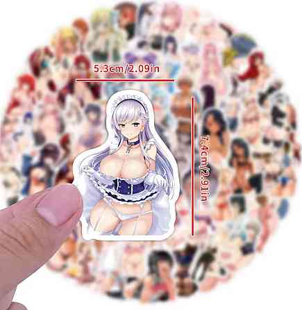 Наклейки Стикеры Waifu Аниме. Водонепроницаемые эстетические Аниме наклейки 18+ ( Аниме Хентай) Набор 50 штук. Киев