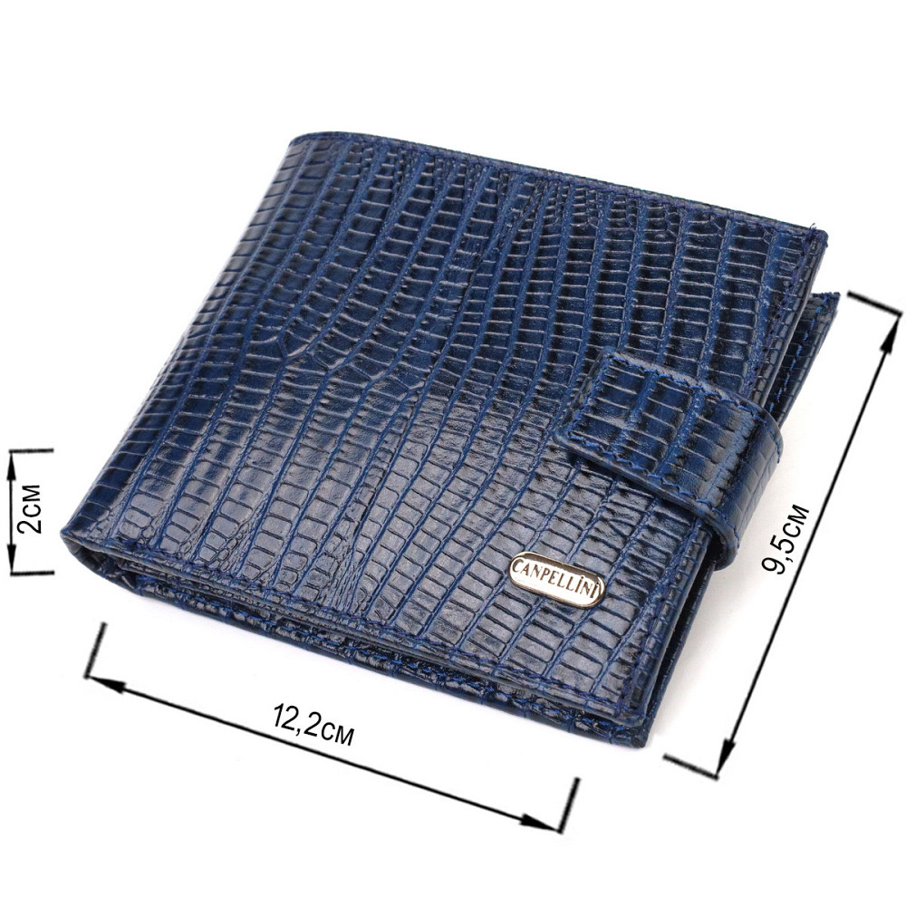 Зручний горизонтальний гаманець для чоловіків із натуральної шкіри з тисненням Синій (CANPELLINI) Київ - фото 7