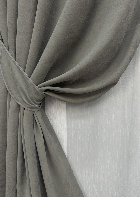 Комплект штор VR-Textil Мікровелюр Petek 150х270 2шт і Тюль 400х270 1702ш-1153т Сірий з білим 71-056/3 Київ - фото 4