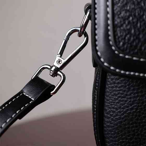 Елегантна сумка жіноча з фактурним клапаном з натуральної шкіри Чорна (Vintage) Київ