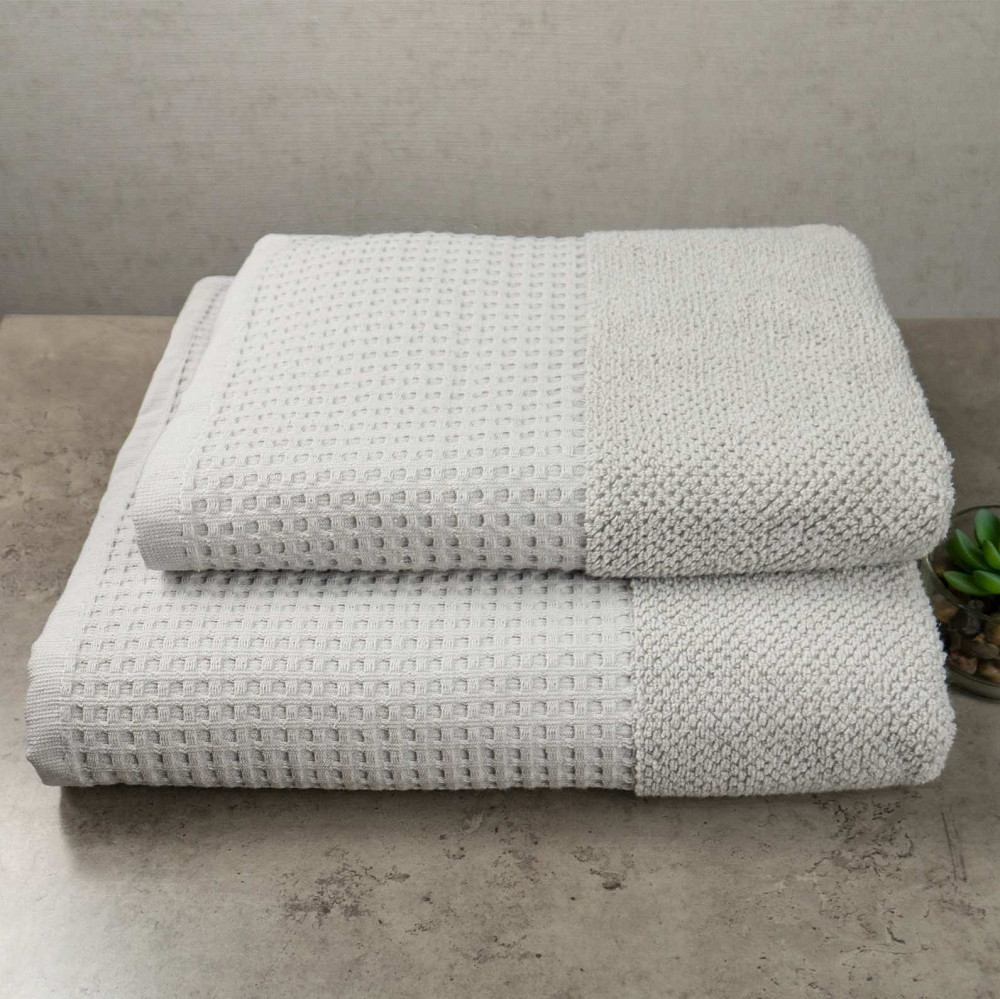 Комплект махрових рушників Вафельний Бордюр 2шт GM Textile 50х90см, 70х140см 500г/м2 (Попелястий) Суми - фото 1