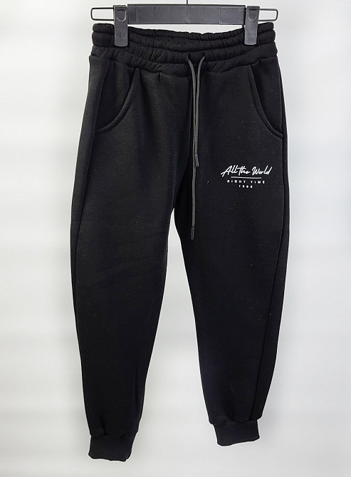 Детский подростковый спортивный костюм Турция для мальчика черный 3нитка флис 134,140,146 Николаев - изображение 3