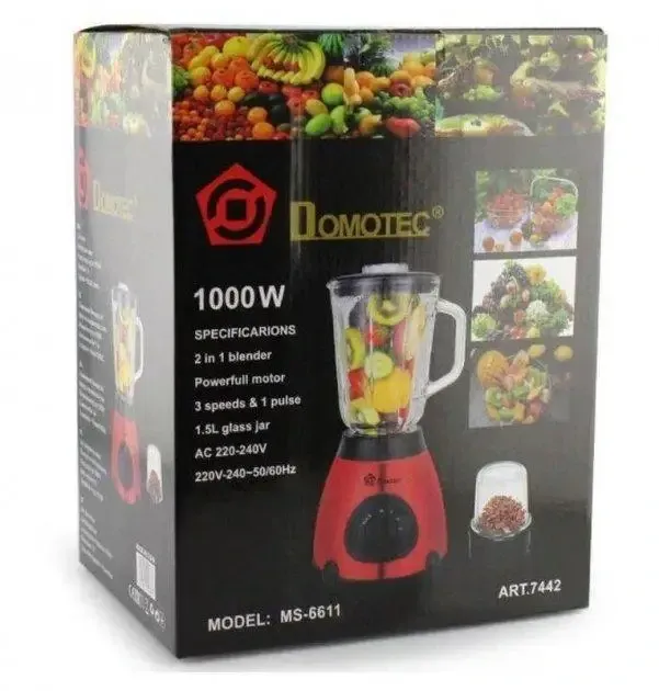 Кухонний блендер стаціонарний DOMOTEC MS-6611 1000Вт (червоний), 3 швидкості, чаша 1.5л, імпульсний режим Одеса - фото 7