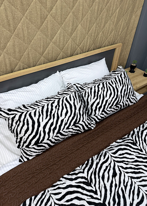 Покривало двостороннє з хутром 200x220 (+-10 см) і 2 наволочки колір чорно-білий з коричневим (85-165) Київ - фото 2