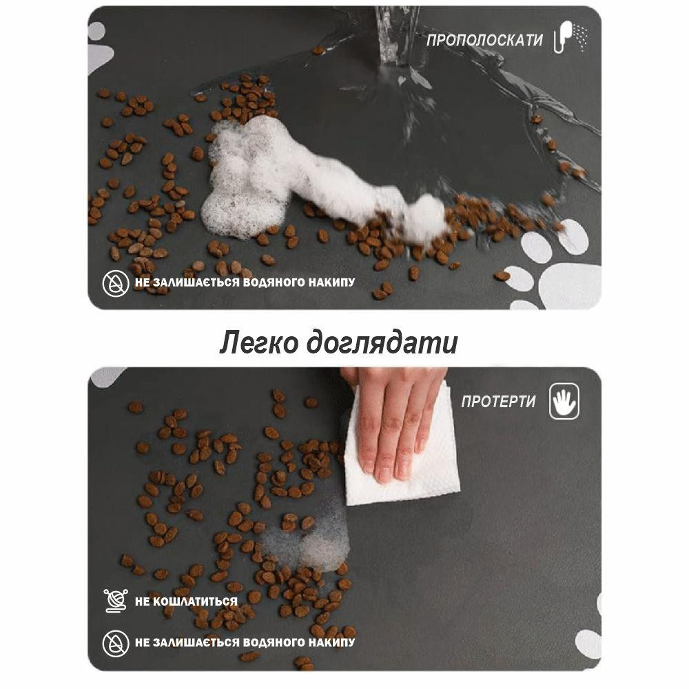 Антиковзний Поглинаючий Швидковисихаючий Килимок під миски для домашніх тварин Сліди 30 х 45 см Чорний Буча - фото 7