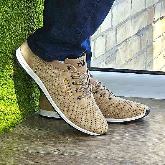 Мужские Мокасины Летние Бежевые Кроссовки Сеточка Коричневые Светлые (размеры: 40,41,42,43,44,45) - 207-4 Днепр