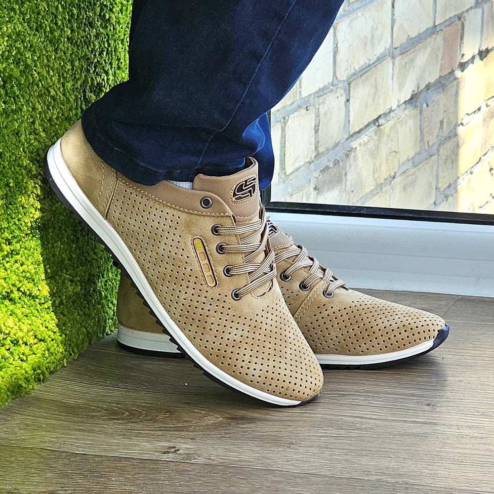 Мужские Мокасины Летние Бежевые Кроссовки Сеточка Коричневые Светлые (размеры: 40,41,42,43,44,45) - 207-4 Днепр - изображение 2