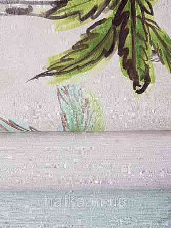 Шпалери вінілові Decoprint Breeze 0.53х10 м акварель дерева пальми яскраві блакитні зелені на бежевому Київ