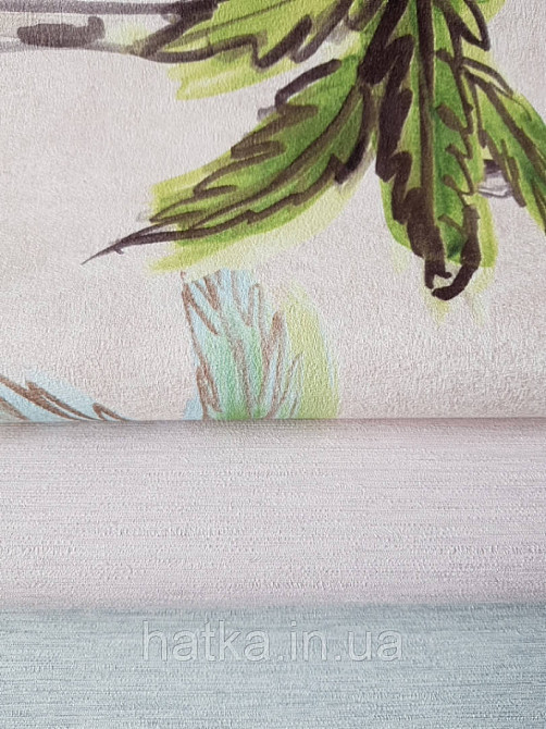 Шпалери вінілові Decoprint Breeze 0.53х10 м акварель дерева пальми яскраві блакитні зелені на бежевому Київ - фото 3