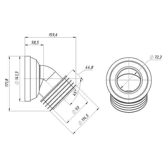 Коліно OPTIMUM для унітазу 45 ° D115 пластик з ущільненням OPTI 30515/147 (000031823) Київ