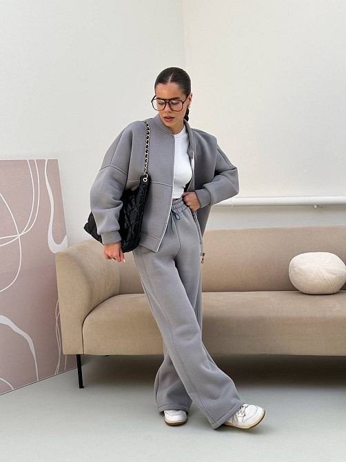 Жіночий теплий костюм-двійка з широкими штанами Сірий 48/52 Харків - фото 3