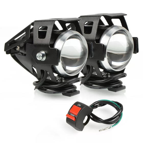 Фари прожектори CREE U5 LED для мотоцикла 12В 3000лм з кнопкою та кріпленням на дуги, чорний корпус Київ