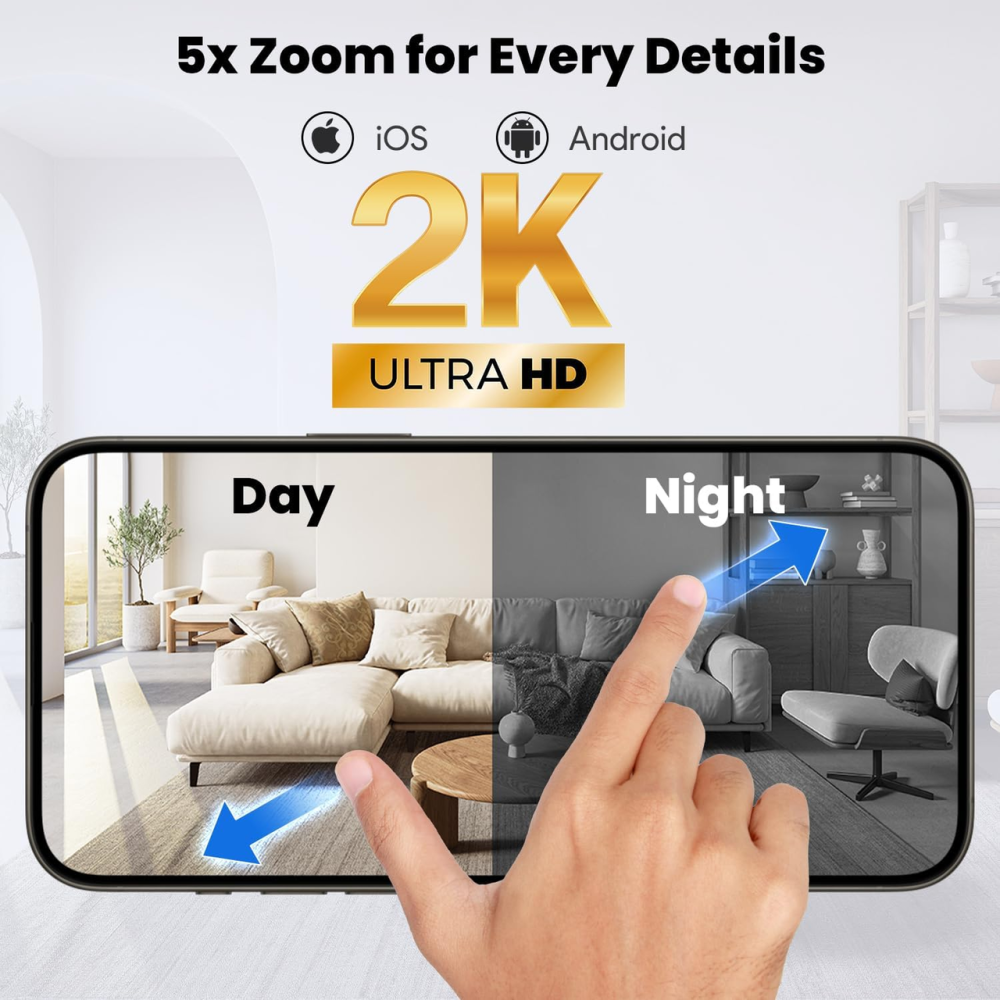 Міні-камера няня JOYTOUR 2K: Дводіапазонний WiFi 2.4/5G, Безкоштовна хмара, Нічне бачення, Датчик руху, Black Київ - фото 8