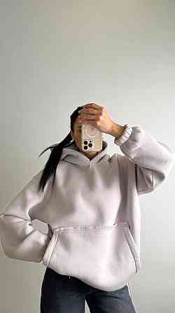 Жіноче тепле об'ємне базове худі оверсайз крою турецька трьохнитка на флісі Одеса