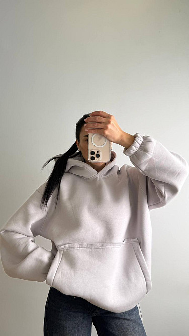 Жіноче тепле об'ємне базове худі оверсайз крою турецька трьохнитка на флісі Одеса - фото 1