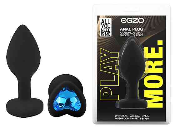 Силиконовая анальная пробка EGZO - Silicone Black Heart Plug Blue, size S Sex Aura Киев