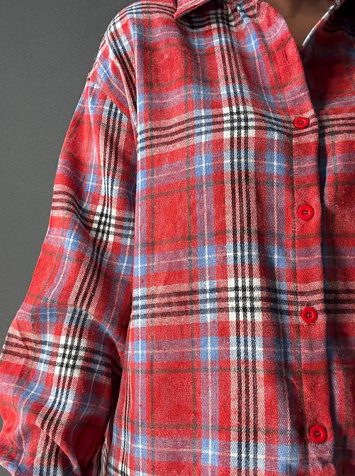 Сорочка жіноча YZY 7765 в клітинку оверсайз широка варена, червоний, one size Київ - фото 18