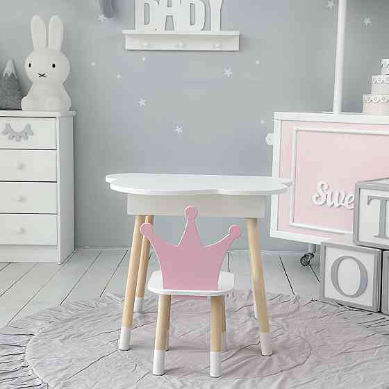 Столик хмаринка з стільчиком для дітей, біло-рожевий Київ