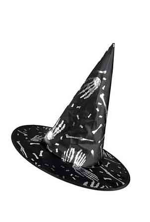 Капелюх Відьми з малюнком кісток на Хелловін чорний Київ