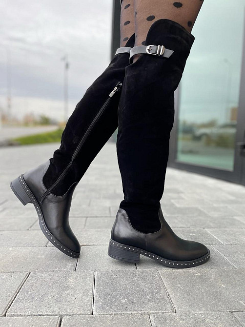 Vesna Ботфорти жіночі VESNA чорні шкіра+замша натуральна висота 53 см обхват 35-37 см розмір 39 Коломия - фото 10