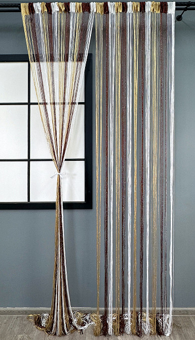 Шторы-нити с люрексом Бежевый с коричневым и белым 300х300см 1 шт (61-109) Киев - изображение 3