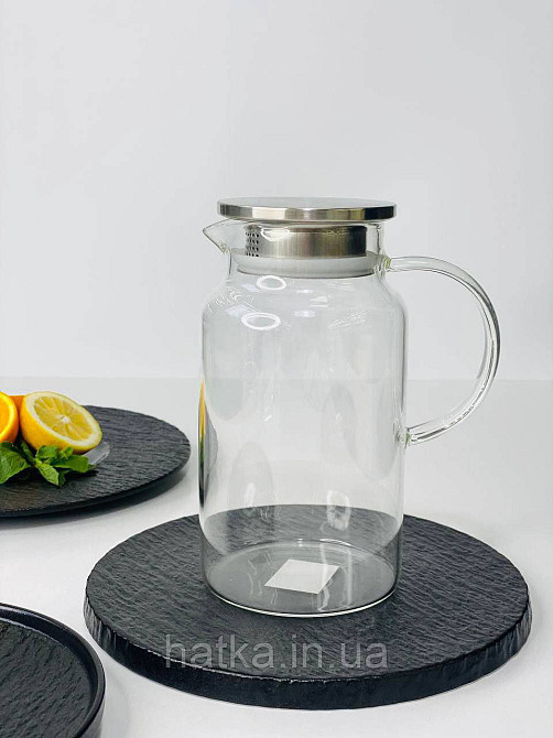 Глечик скляний "Арроу-стил" 1500 мл для напоїв прозорий із металевою кришкою Київ - фото 4