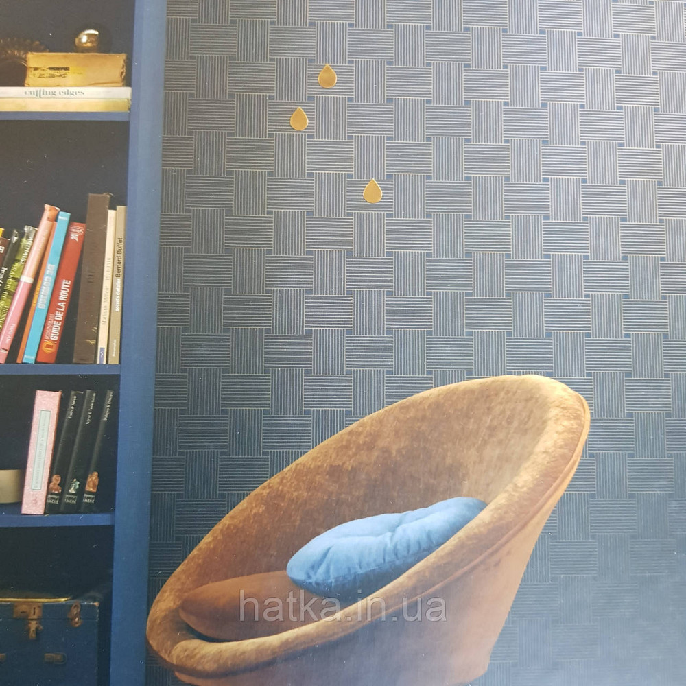 Шпалери вінілові на флізелін Caselio Mystery 0.53х10 м геометрія яскраві смуги золотисті на синьому Київ - фото 2