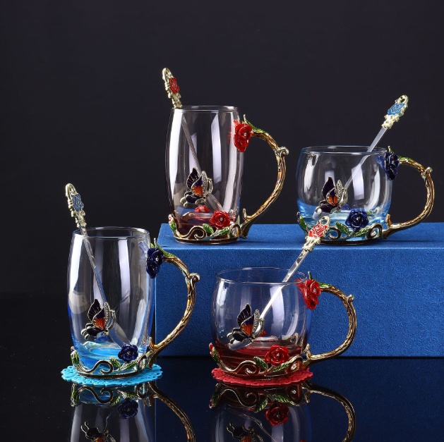 Чашки ПОДАРОЧНЫЕ 2 в декоративном металлическом подстаканнике  Синяя РОЗА Кременчуг - изображение 4