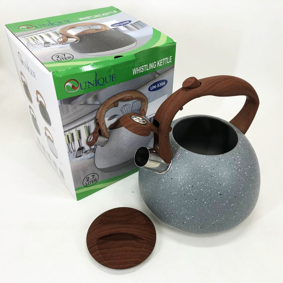 Чайник с утолщенным дном и прорезиненной ручкой Unique, Чайник со свистком с тяжелым дном LE-31 Львов - изображение 6