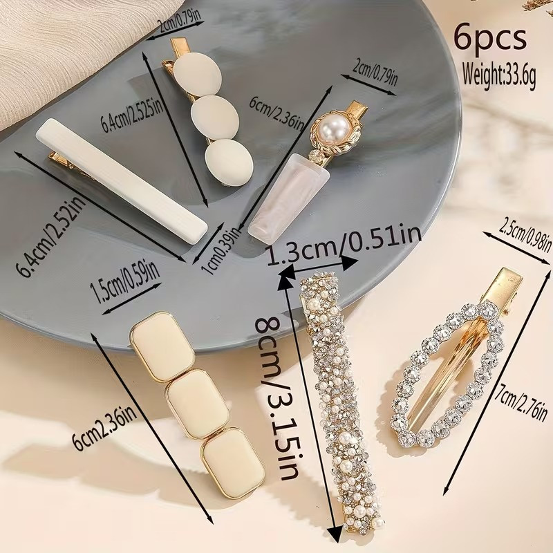 Набор заколок для волос 6 шт для женщин,бижутерия золотистые зажим заколки для причесок с стразами и жемчугом женские,красный Каменец-Подольский - изображение 3