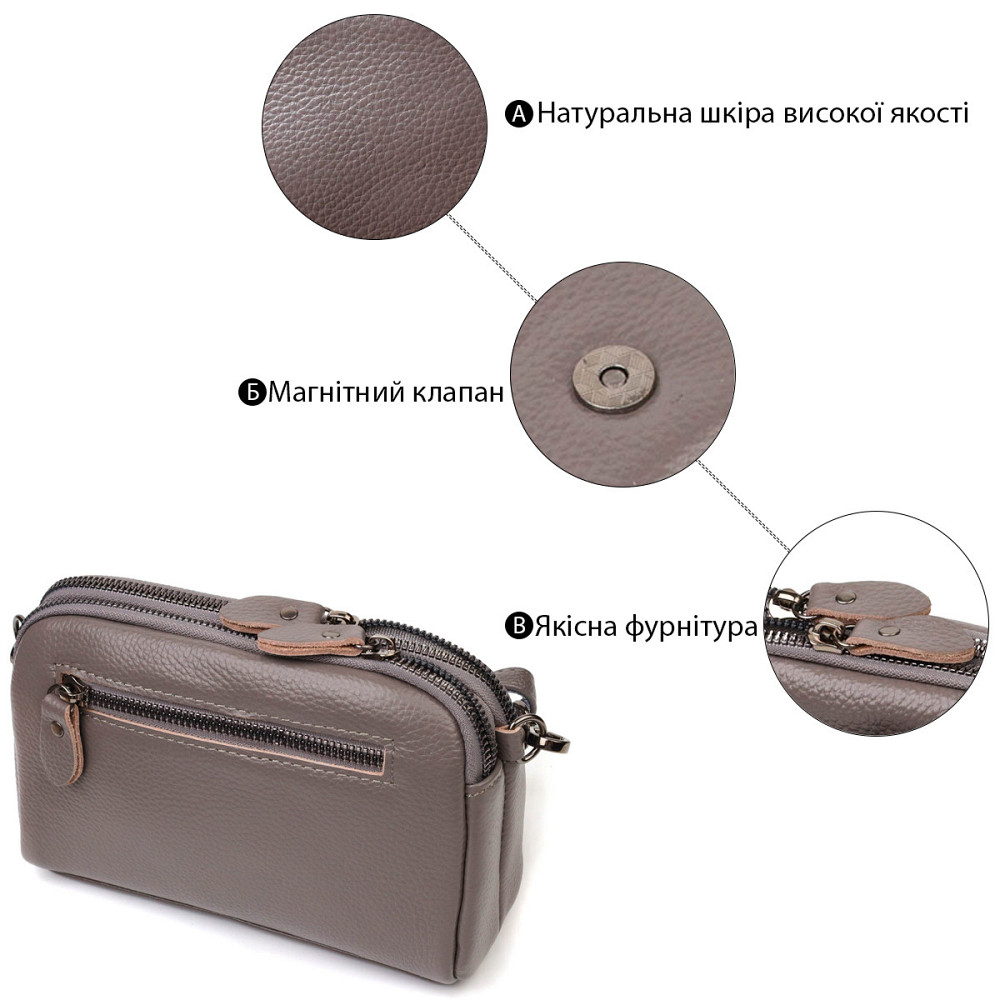 Сумка-клатч в стильном дизайне из натуральной кожи 22099 Vintage Серая Киев - изображение 4