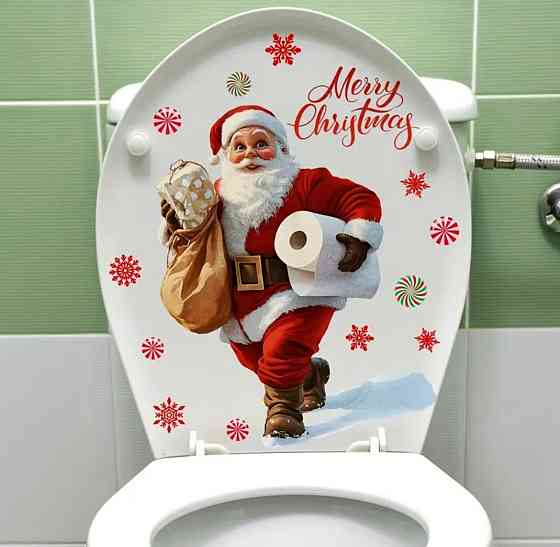 Наклейка новорічна Дід Мороз Merry Christmas для ванної кімнати 30 на 35 см червоний Київ