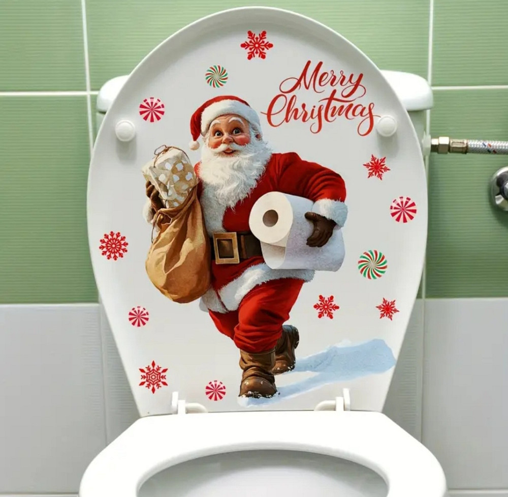 Наклейка новорічна Дід Мороз Merry Christmas для ванної кімнати 30 на 35 см червоний Київ - фото 1