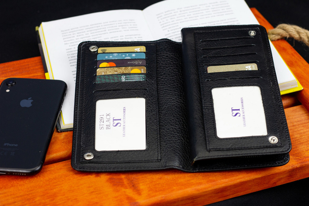 Чоловічий гаманець ST Leather (20 х 10 х 3.5 см) з натуральної шкіри Чорний Київ - фото 18