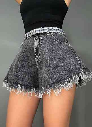 Шорти жіночі джинсові Liana 4-037 короткі розкльошені А-силует з бахромою і ременем чорні, чорний, 33, 33, 86 см Київ