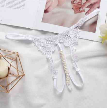 Трусики з бусинками та квіточками білі - розмір універсальний, резинка до 96см Київ