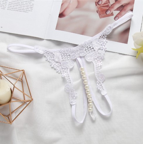 Трусики з бусинками та квіточками білі - розмір універсальний, резинка до 96см Київ - фото 1