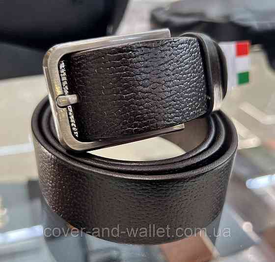 Модный коричневый мужской ремень из натуральной кожи 35мм мм PS Leather (черный) Киев