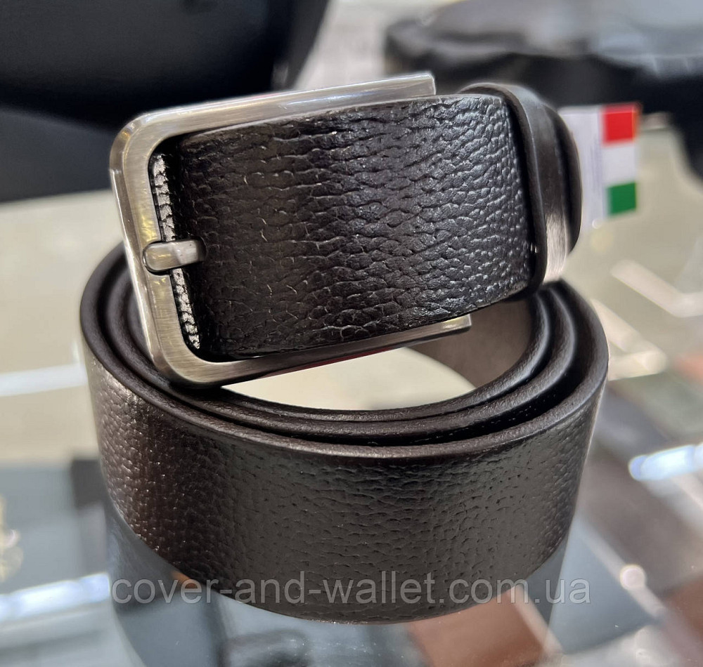 Модный коричневый мужской ремень из натуральной кожи 35мм мм PS Leather (черный) Киев - изображение 1